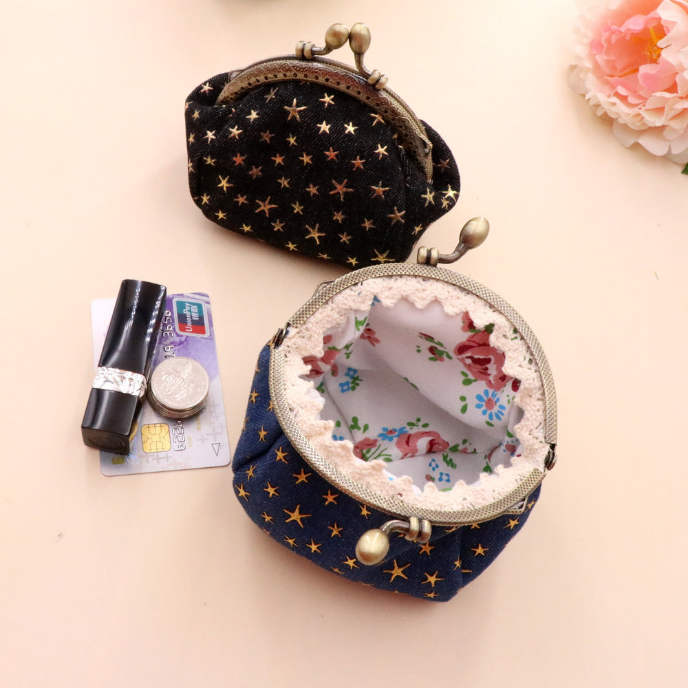 Denim Cloth Vintage Handmade Coin Purse Open