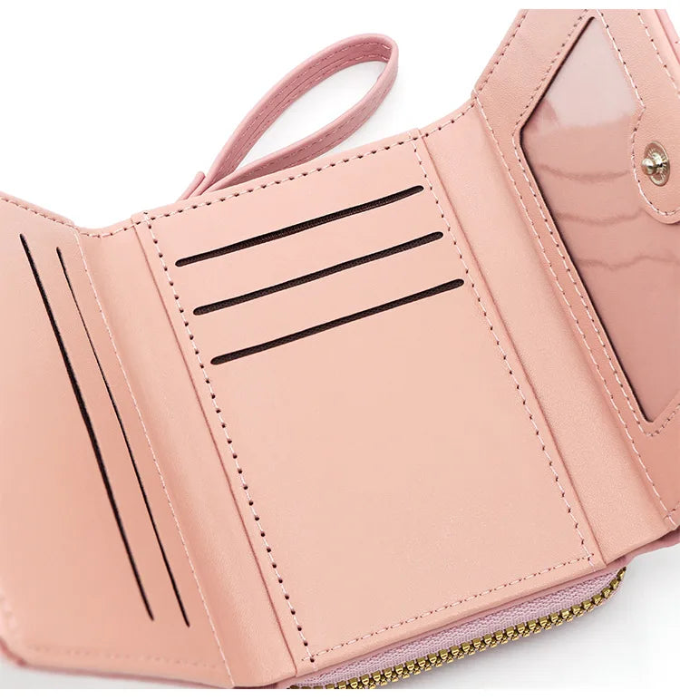 Chic Pink Leather Women's Wallet Pink Inside
