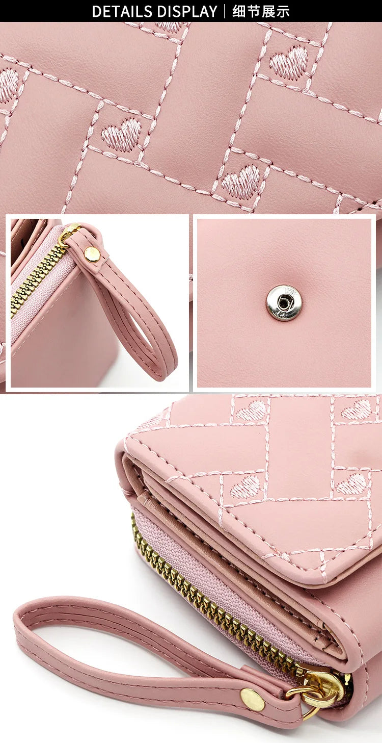 Chic Pink Leather Women's Wallet - Various Details