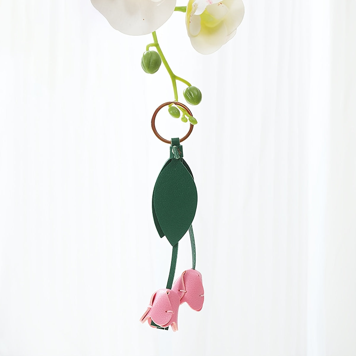 Tulip Pendant Faux Leather Keychain