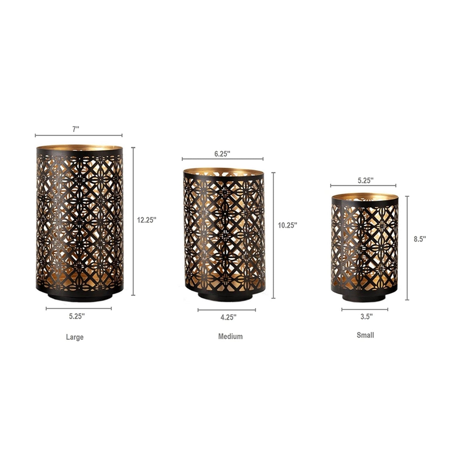 Set of 3 Helena Pierced Metal Lanterns, L:D7x12' M:D6.5x10' S:D5x8.5'