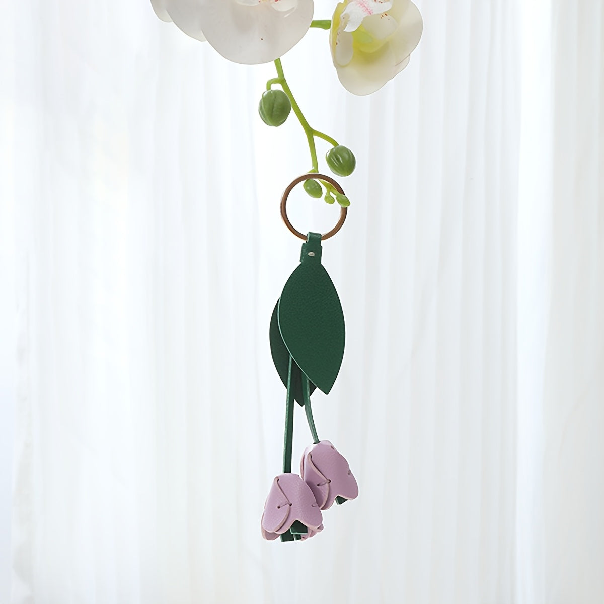 Tulip Pendant Faux Leather Keychain