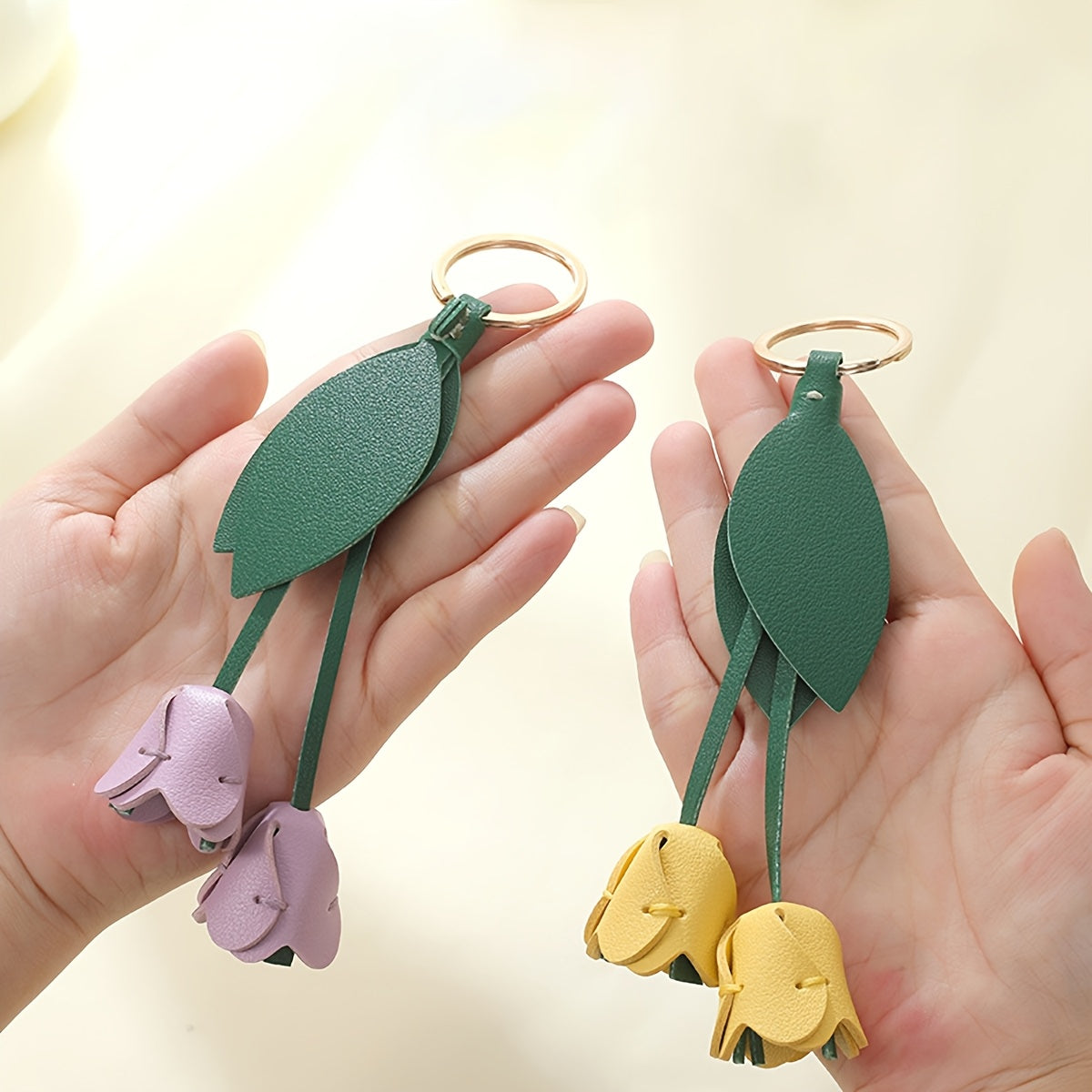 Tulip Pendant Faux Leather Keychain