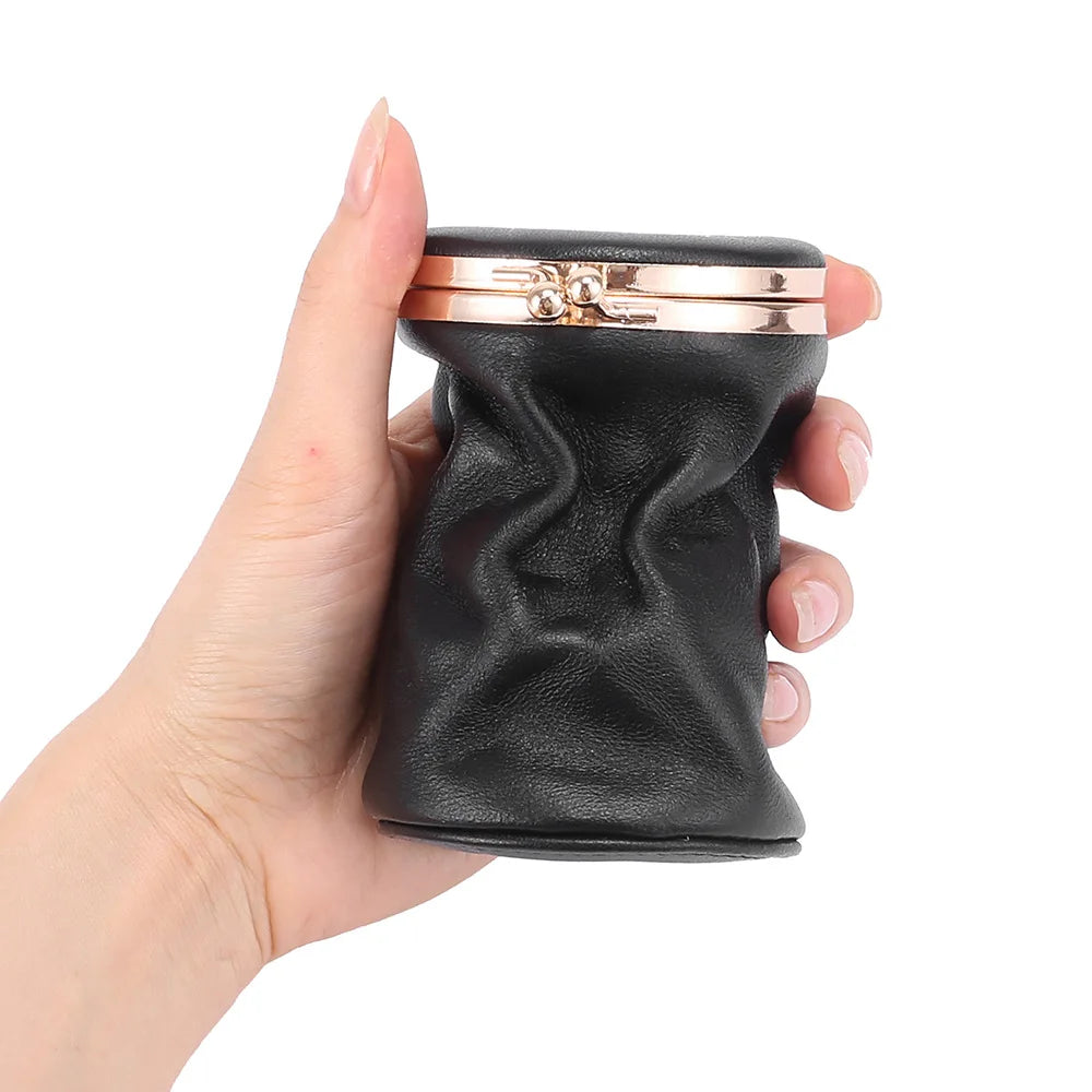Leather Cosmetic Case – Barrel-Shaped Makeup Bag with Mini Mirror