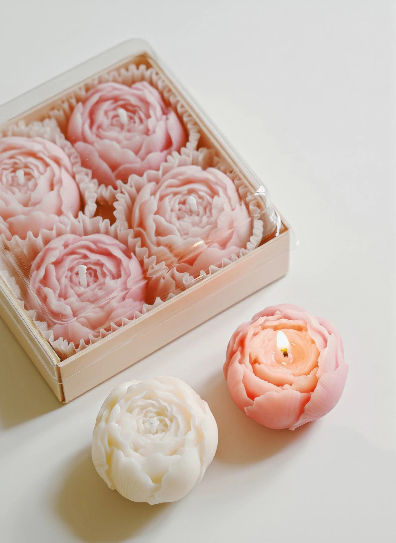 Rose Flower Shaped Soy Wax Candle Set of 4 Gift Box, Handmade
