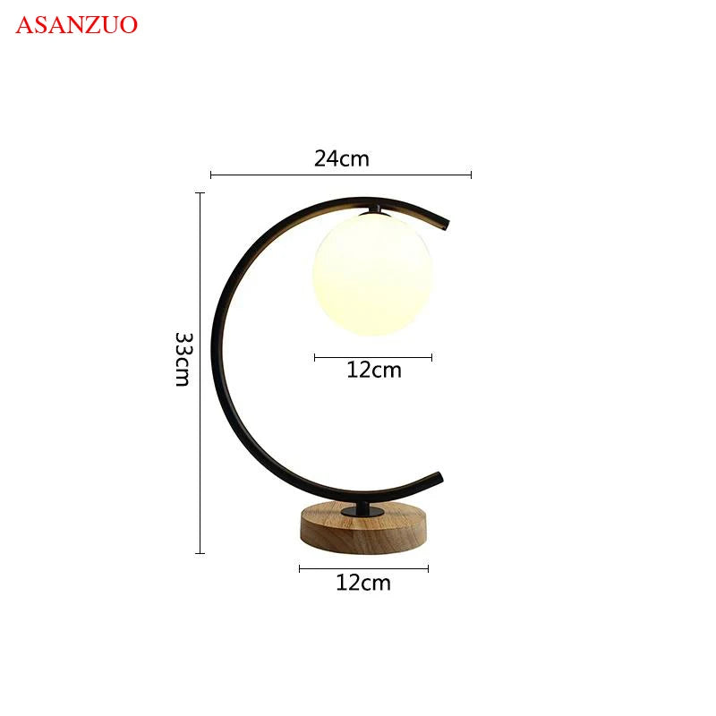 Glass Ball Wood Table Lamp