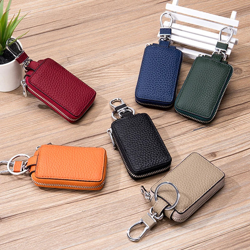 Genuine Leather Key Case Wallet – Zipper Key Holder