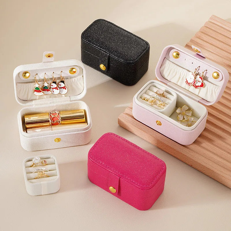 Exquisite Pu Leather Jewelry Box Simple Ring Necklace Earrings Storage