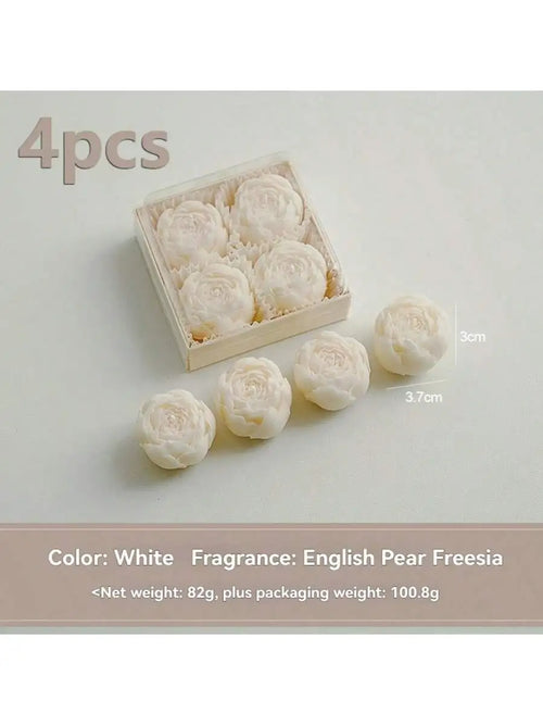 Rose Flower Shaped Soy Wax Candle Set of 4 Gift Box, Handmade