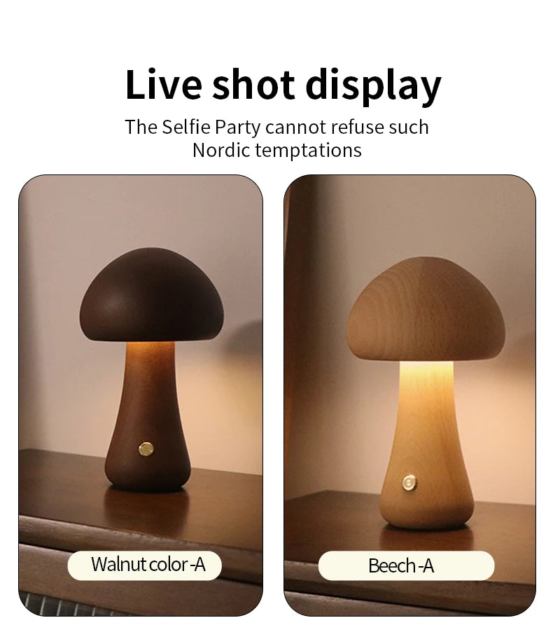 LED Wooden Mushroom Night Light