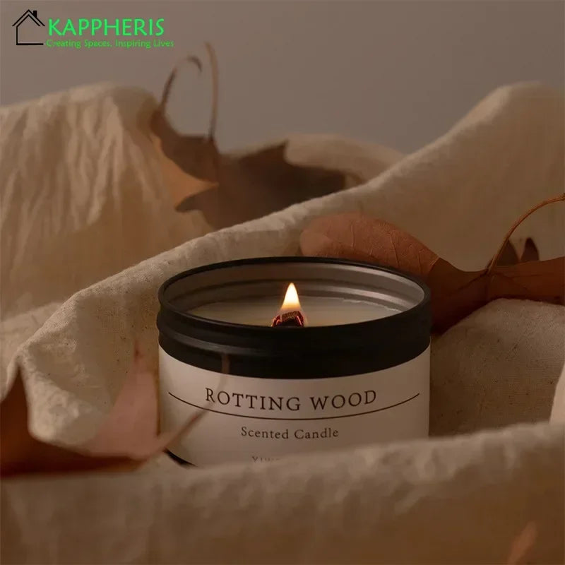 Black Tin Can Scented Aromatic Candles Wooden Wick Candle Jars with