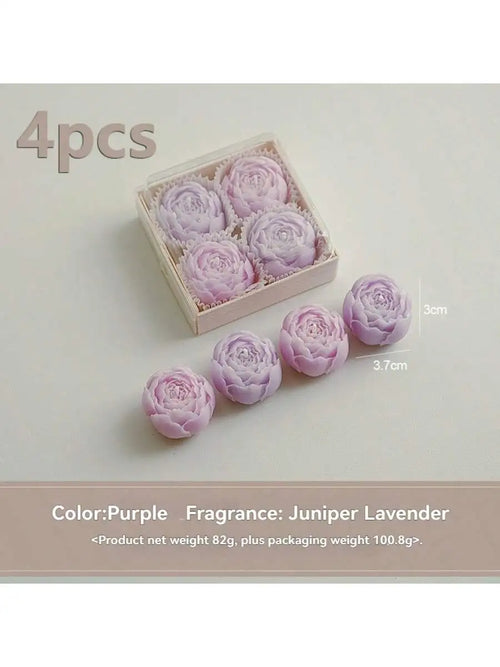 Rose Flower Shaped Soy Wax Candle Set of 4 Gift Box, Handmade