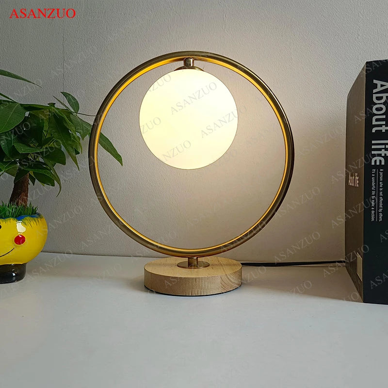 Glass Ball Wood Table Lamp