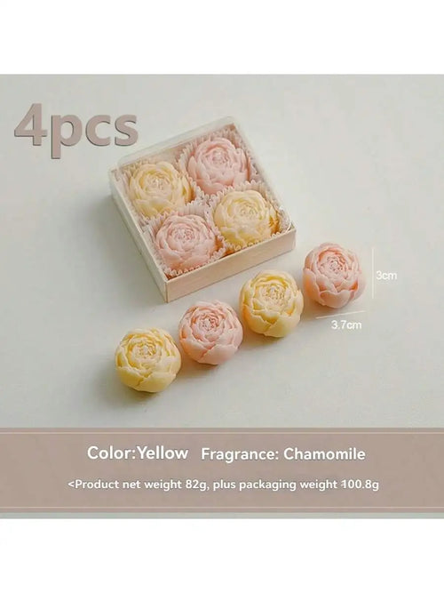 Rose Flower Shaped Soy Wax Candle Set of 4 Gift Box, Handmade