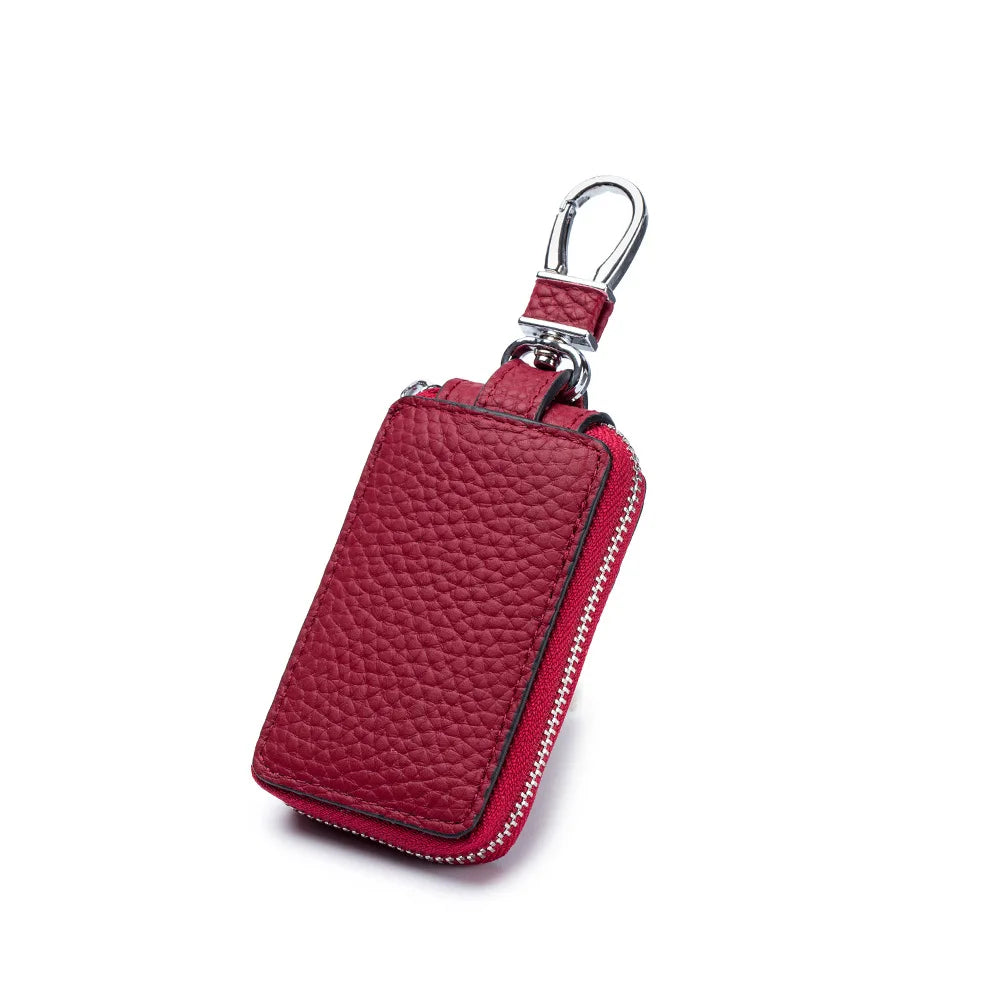 Genuine Leather Key Case Wallet – Zipper Key Holder