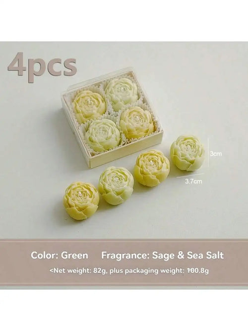 Rose Flower Shaped Soy Wax Candle Set of 4 Gift Box, Handmade
