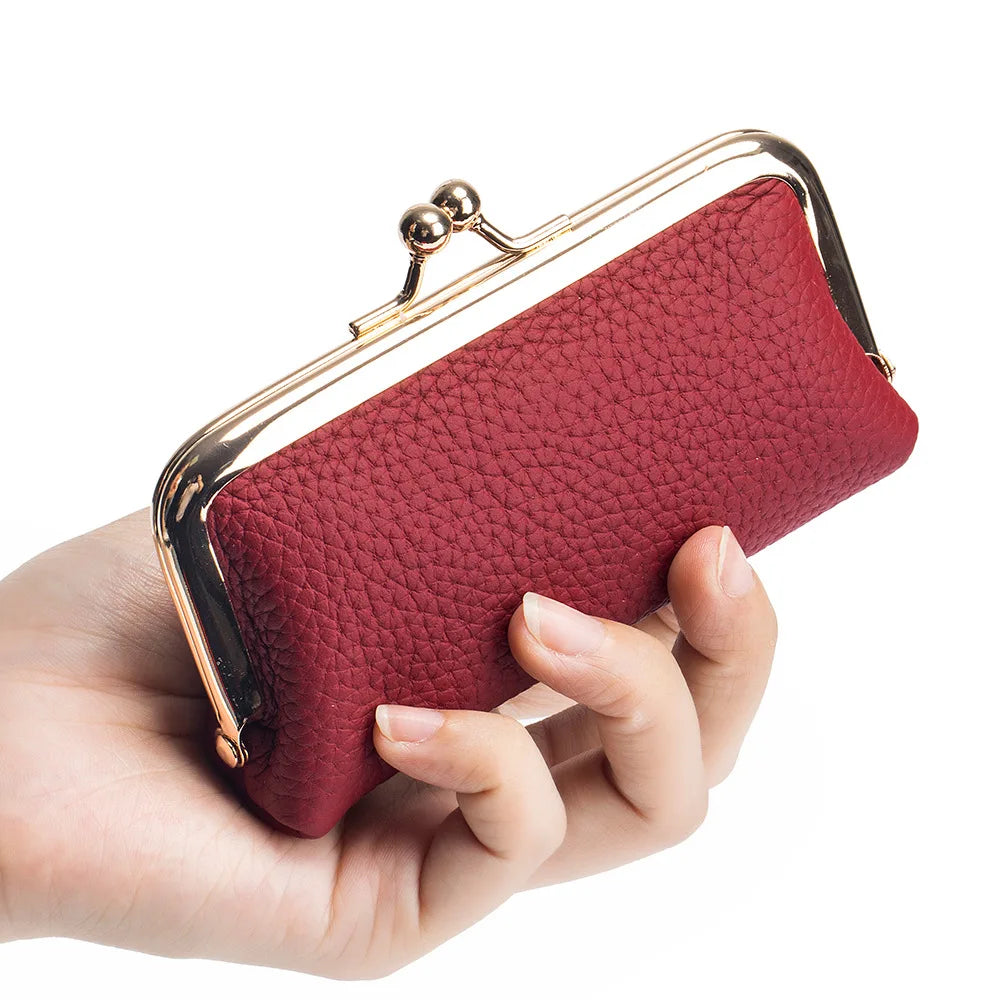 Retro Mini Lock Clip Coin Purse Wine Red