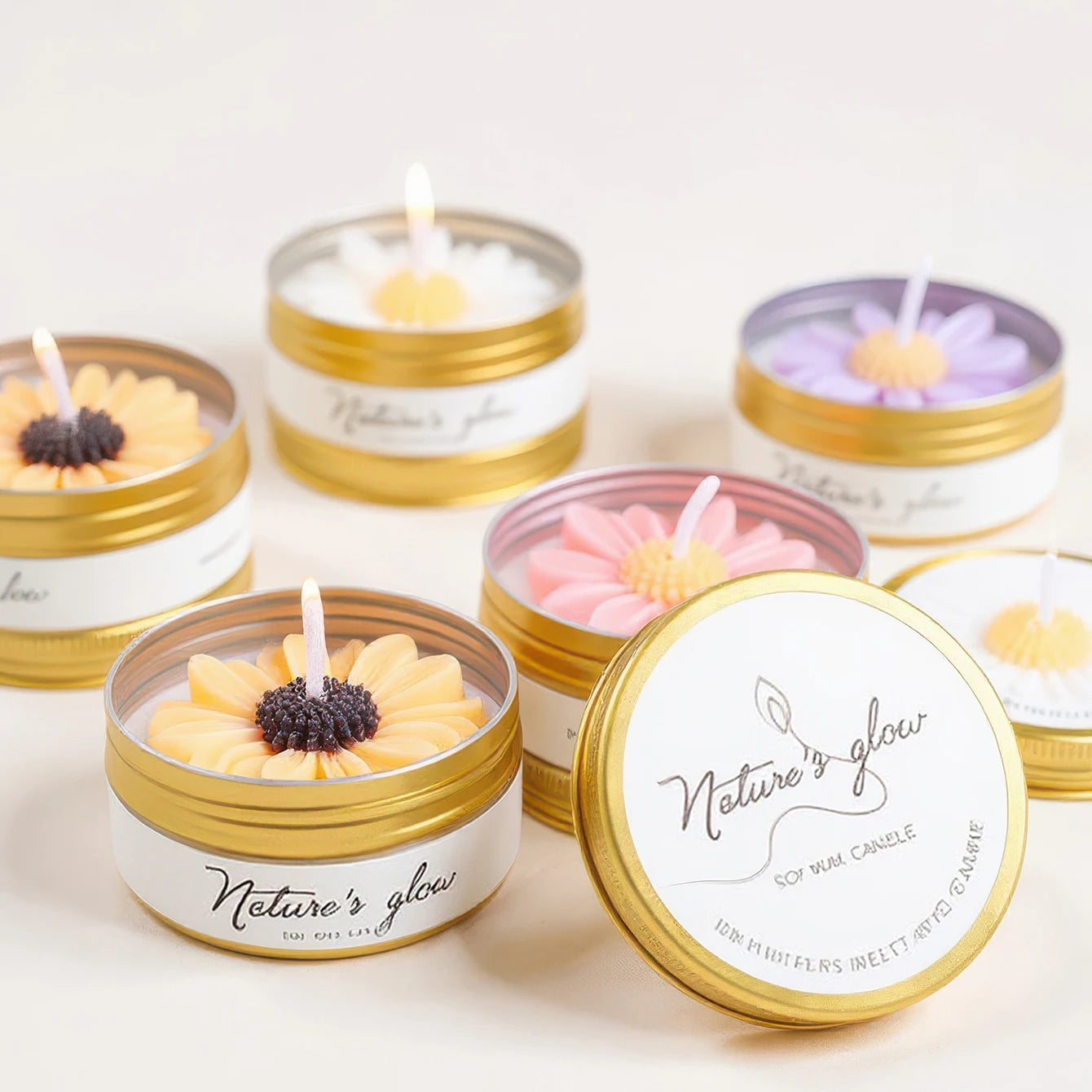 Chamomile Scented Candle Tin, Handmade Soy Wax Flower Candle,