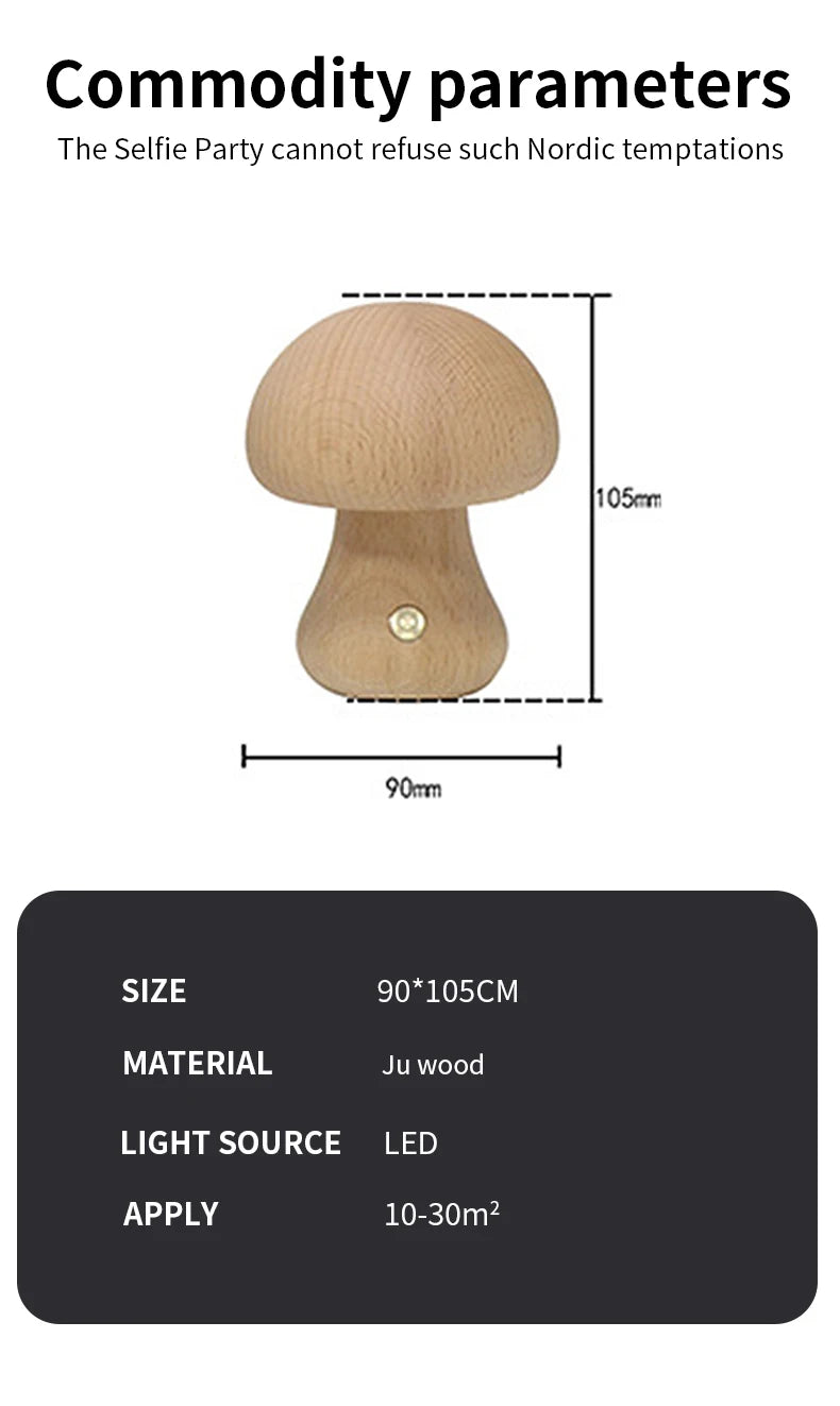 LED Wooden Mushroom Night Light