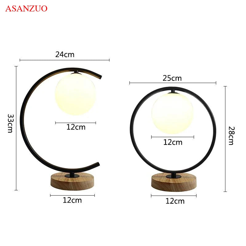 Glass Ball Wood Table Lamp