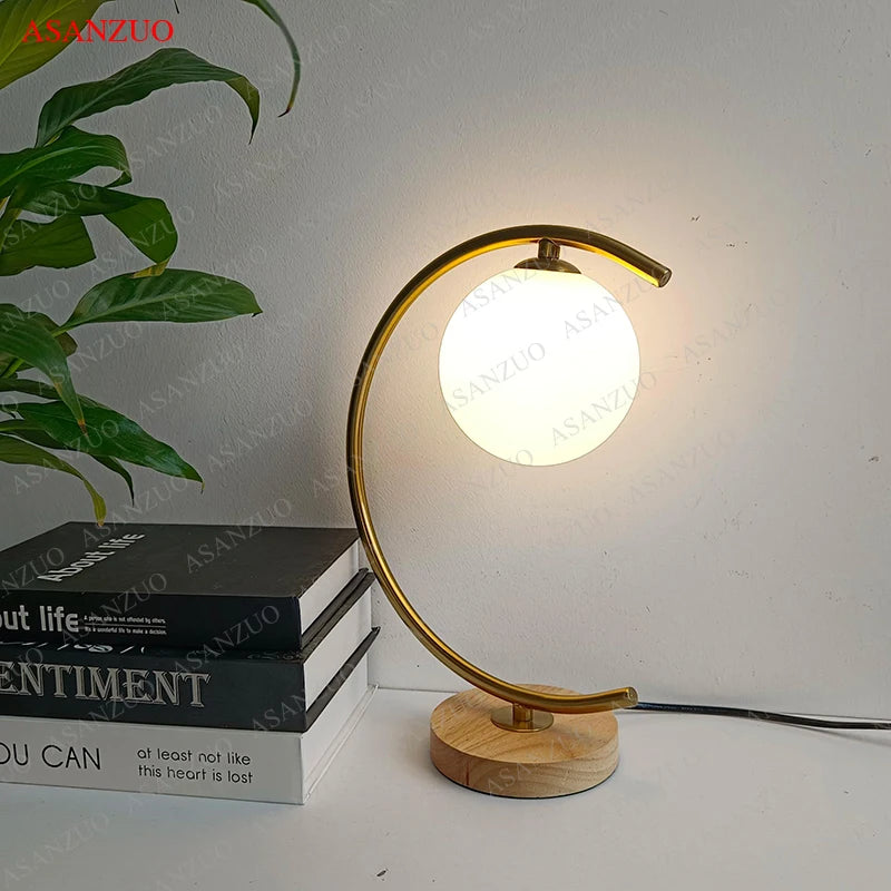 Glass Ball Wood Table Lamp