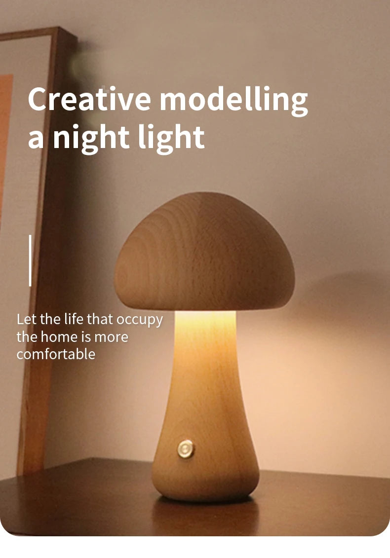LED Wooden Mushroom Night Light