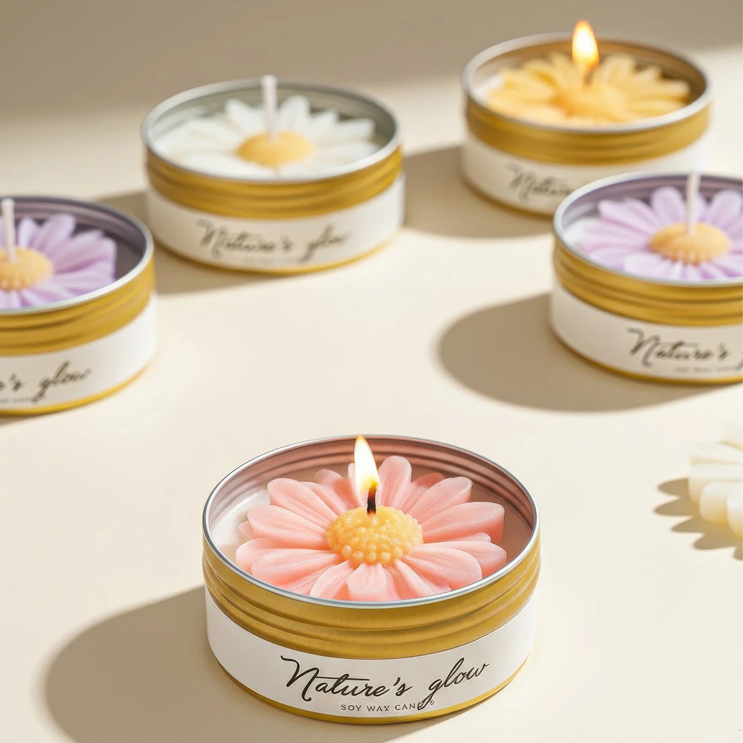 Chamomile Scented Candle Tin, Handmade Soy Wax Flower Candle,