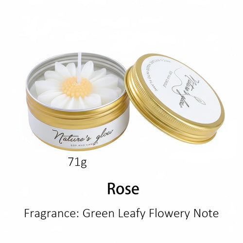 Chamomile Scented Candle Tin, Handmade Soy Wax Flower Candle,