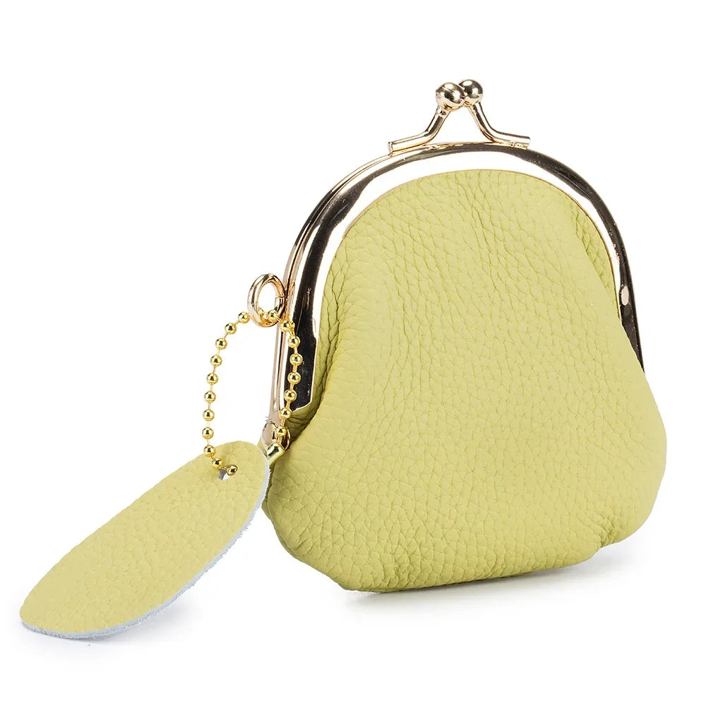 Genuine Leather Kiss-Lock Coin Purse Clutch