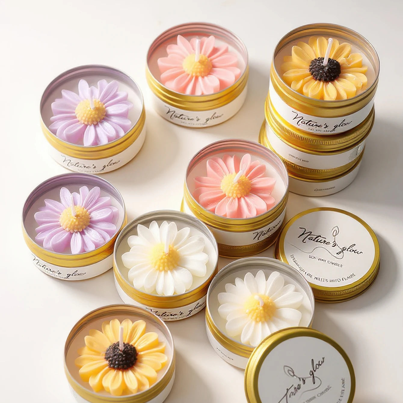 Chamomile Scented Candle Tin, Handmade Soy Wax Flower Candle,