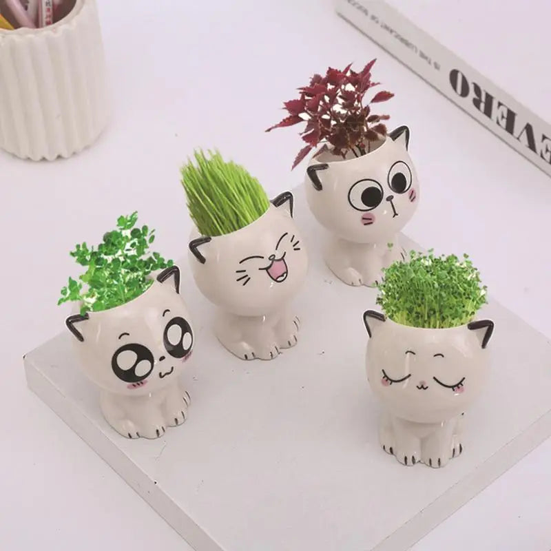 4 Cat Ceramic Planters
