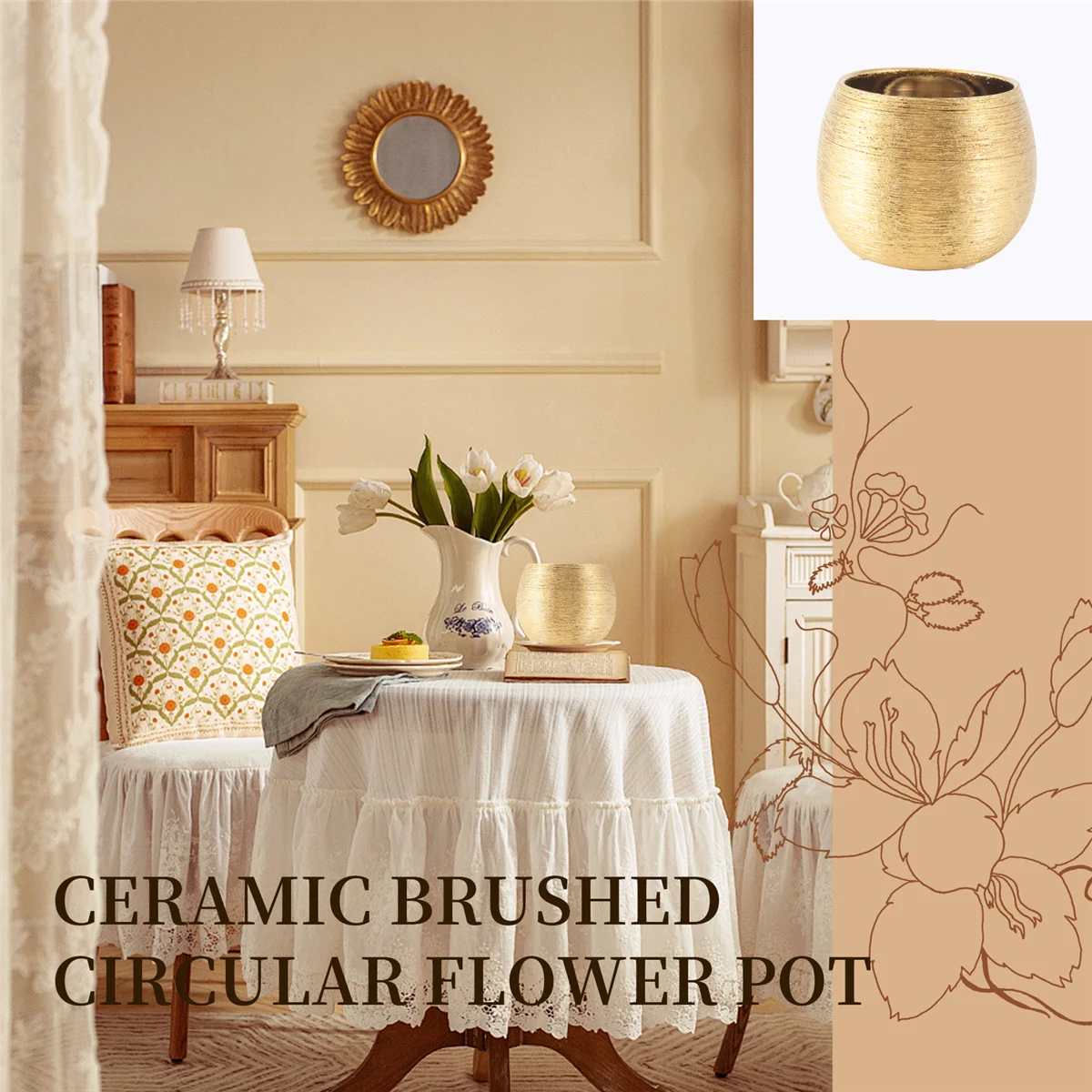 Unique Gold-Plated Flower Pot ceramic brushed
