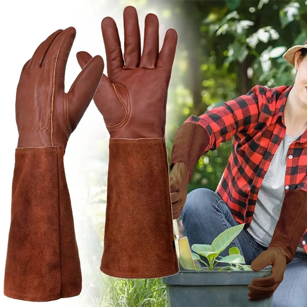 Leather Long Tube Gardening Gloves