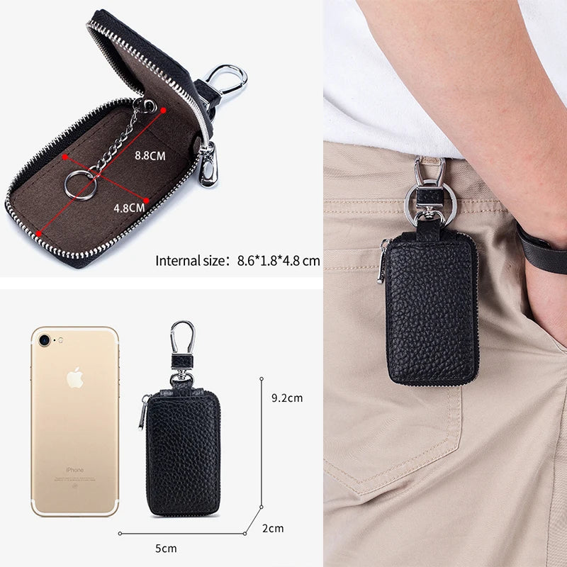 Genuine Leather Key Case Wallet – Zipper Key Holder