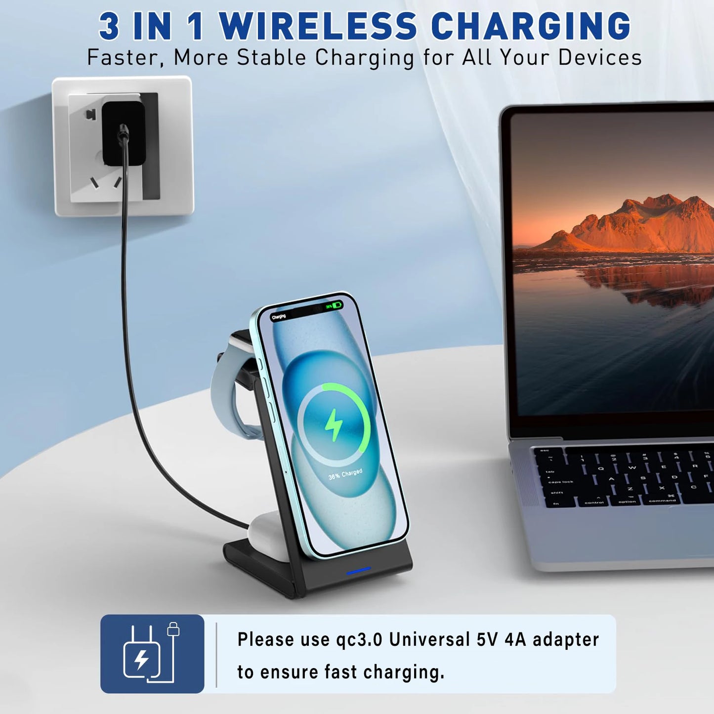 3-1 Wireless Charger for Apple Watch, Airpods and iPhone