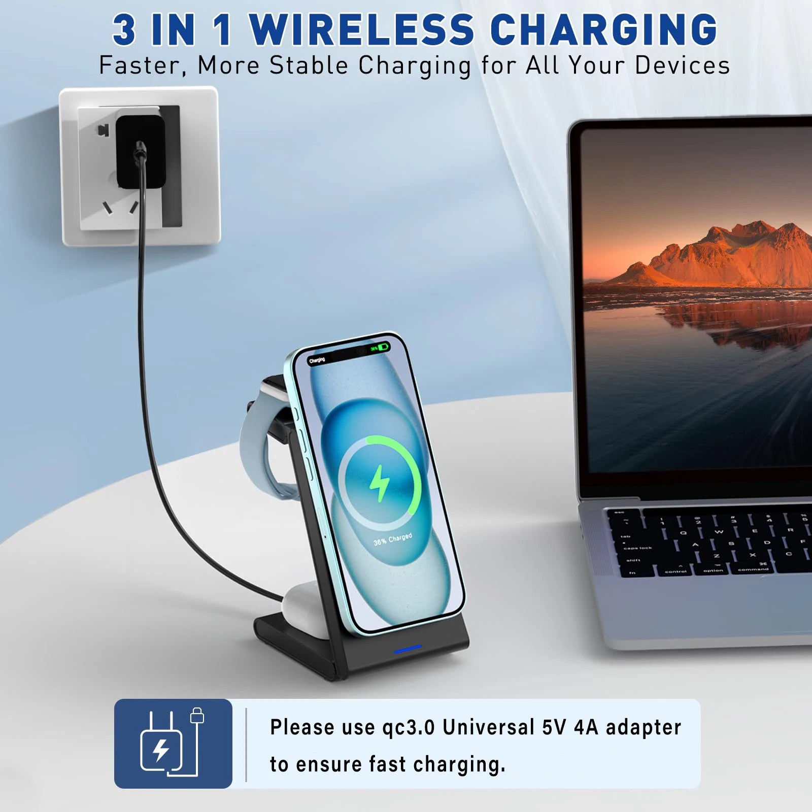 3-1 Wireless Charger for Apple Watch, Airpods and iPhone