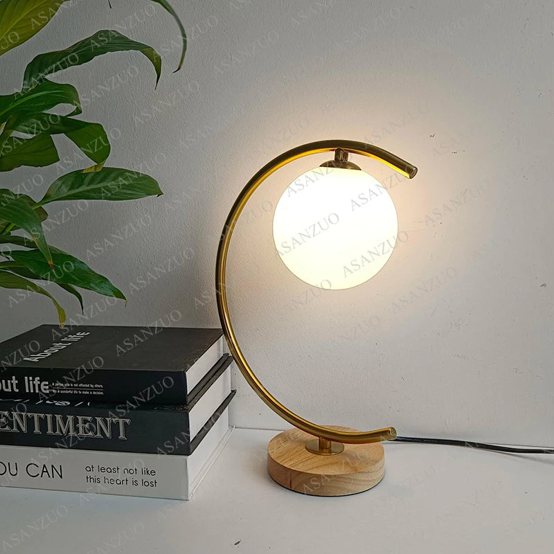 Glass Ball Wood Table Lamp