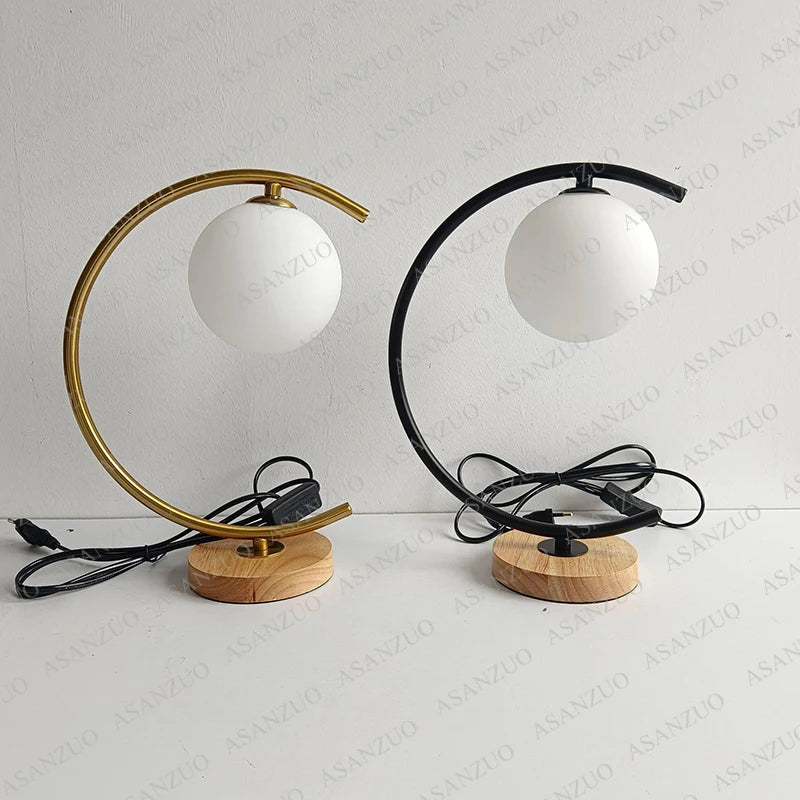 Glass Ball Wood Table Lamp