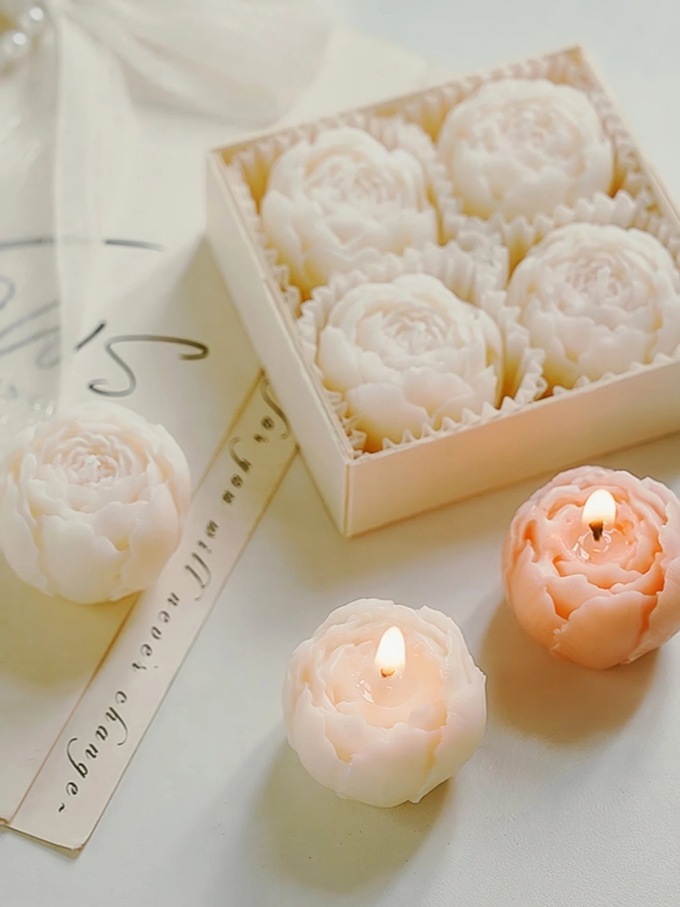 Rose Flower Shaped Soy Wax Candle Set of 4 Gift Box, Handmade