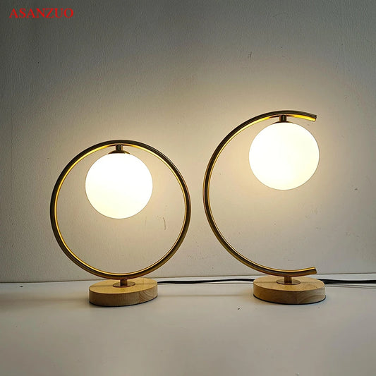 Glass Ball Wood Table Lamp