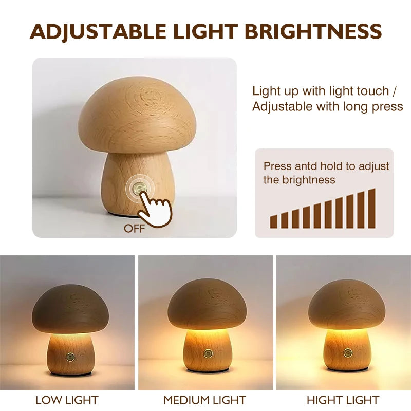 LED Wooden Mushroom Night Light
