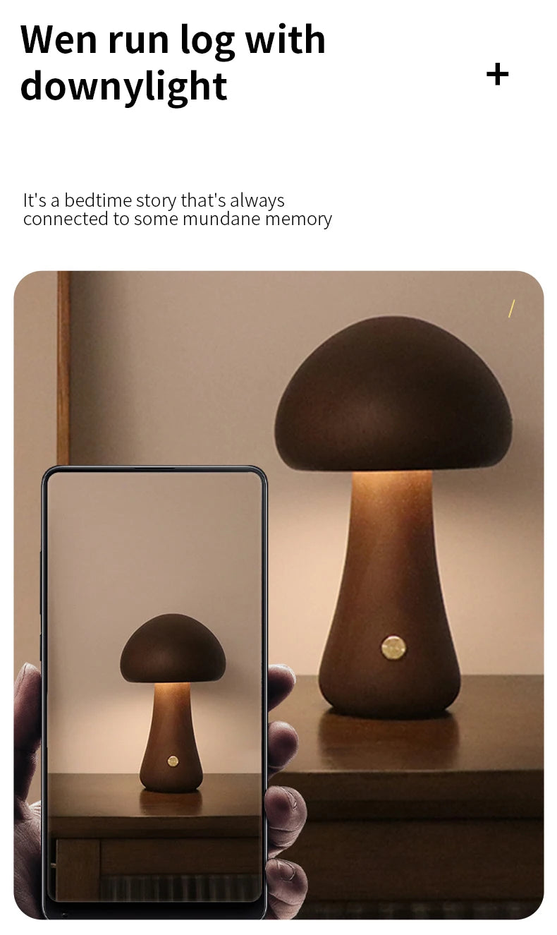 LED Wooden Mushroom Night Light