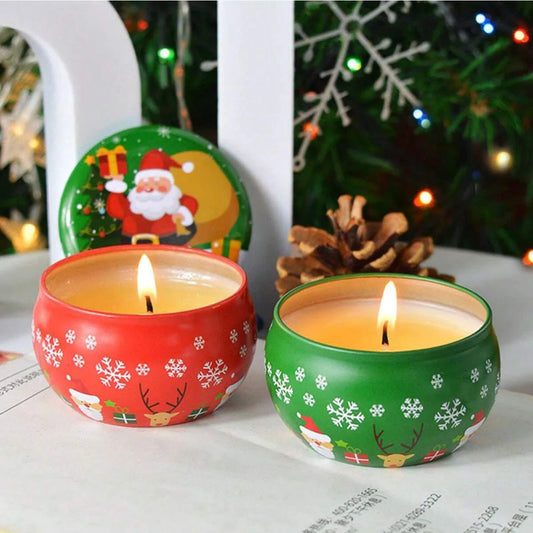 1/2PCS Christmas Atmosphere Aroma Candles Santa Claus Tin Box Plant