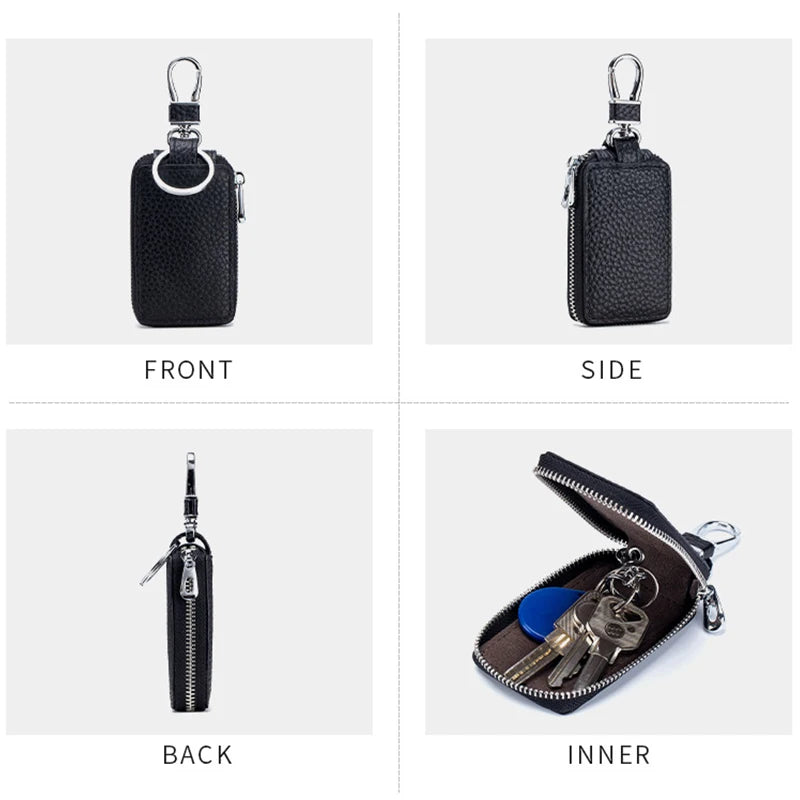Genuine Leather Key Case Wallet – Zipper Key Holder