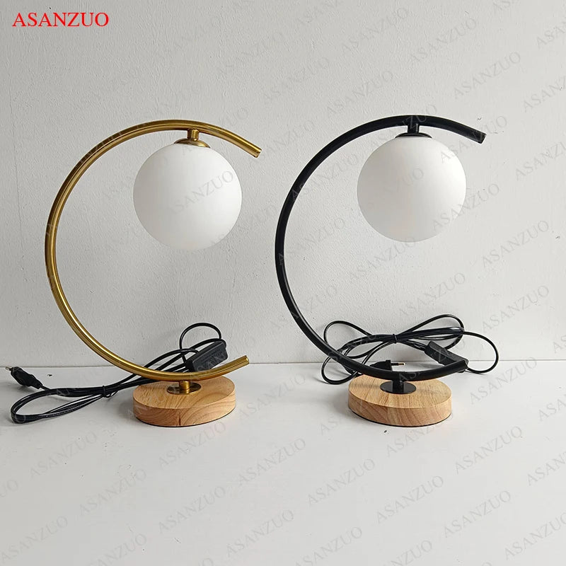 Glass Ball Wood Table Lamp