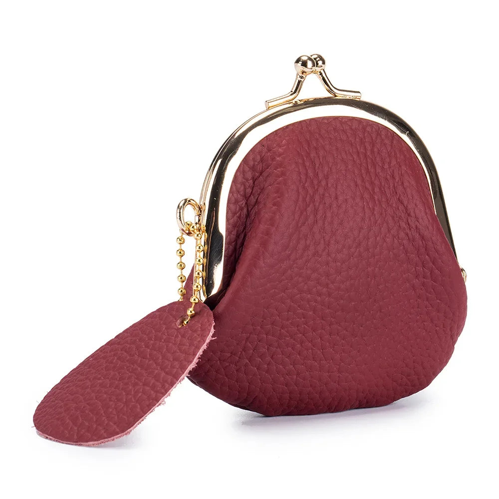Genuine Leather Kiss-Lock Coin Purse Clutch