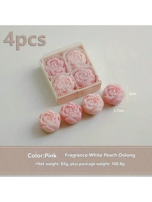 Rose Flower Shaped Soy Wax Candle Set of 4 Gift Box, Handmade