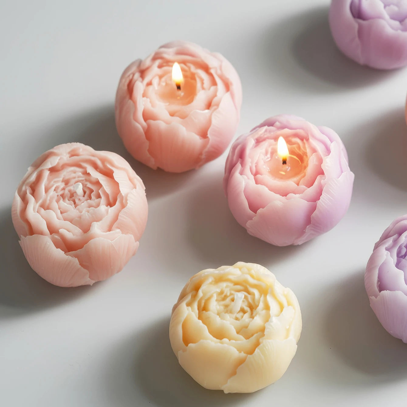 Rose Flower Shaped Soy Wax Candle Set of 4 Gift Box, Handmade