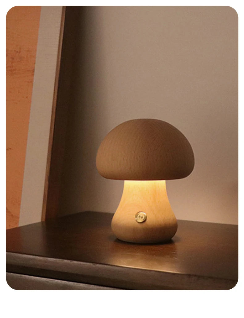 LED Wooden Mushroom Night Light