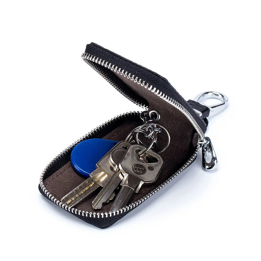 Genuine Leather Key Case Wallet – Zipper Key Holder